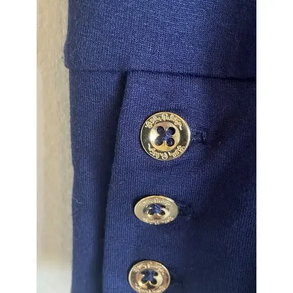 Lilly Pulitzer Navy Blue Gold Tone Button Collared Jersey Knit Dress‎ Womens XS - Picture 6 of 16